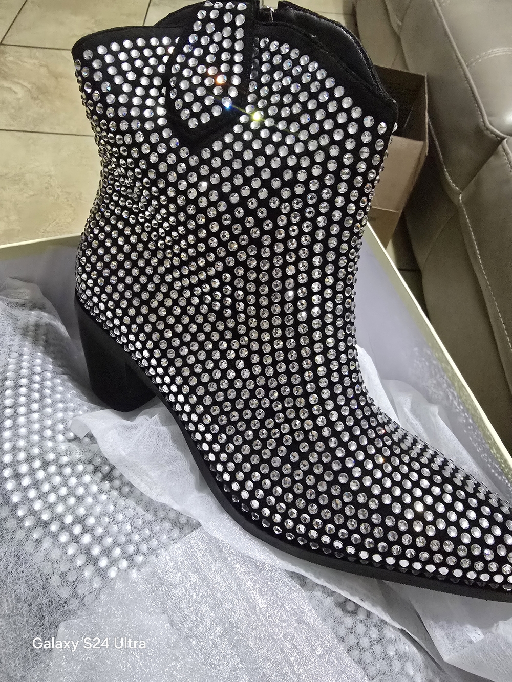 Women's Black Crystal-Embellished Ankle Booties